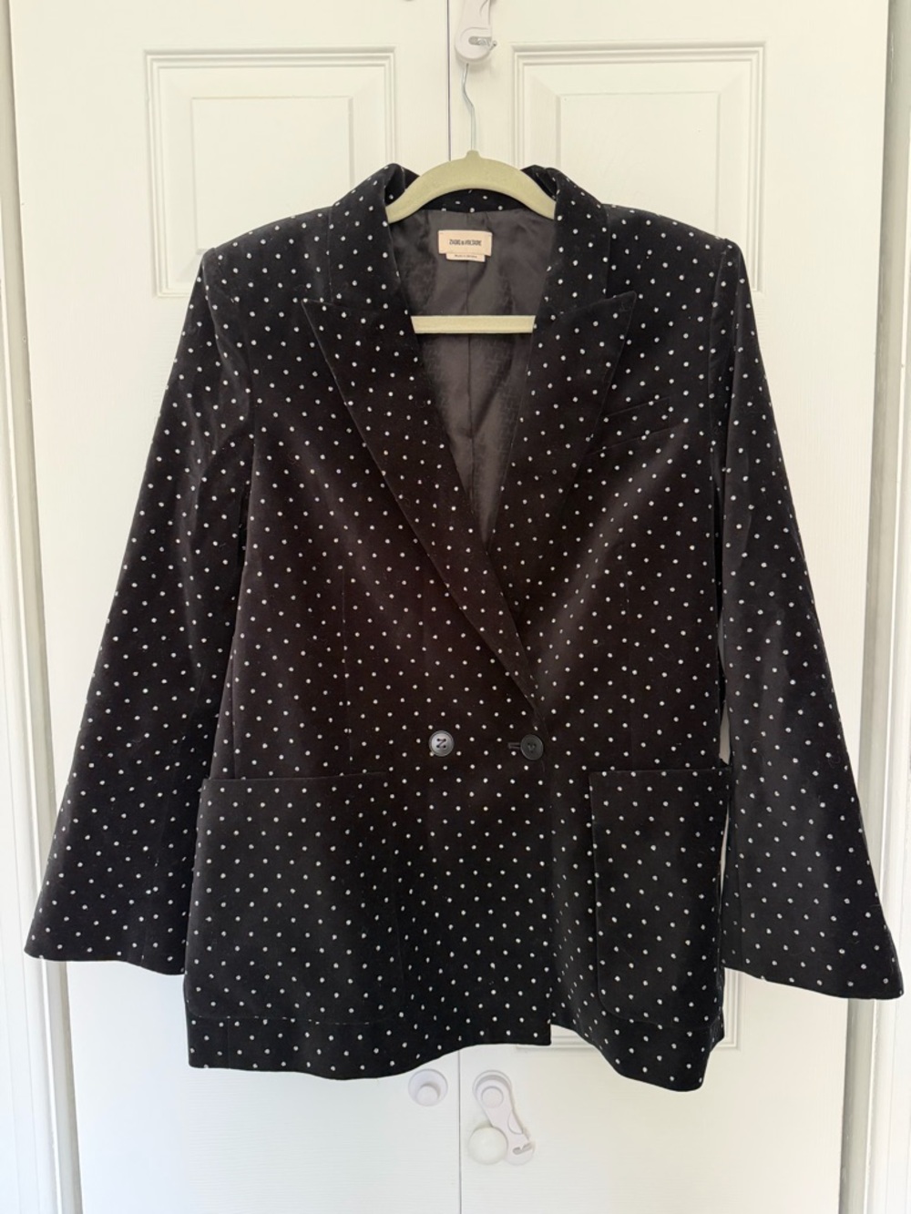 Zadig & Voltaire Black Velvet Blazer with Glitter Polka Dots